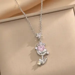 501 Silver Heart Tulip Necklace