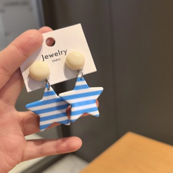 oly-f8cfe8b7feb5fbb16eaaa304bac8245c Wholesale Blue Striped Five-inted Star 925 Sier Needle Earrings
