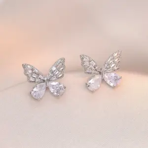 E0210 Steel Color Butterfly Earrings