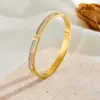304 Stainless Steel Solid Color PVD Coated Acrylic Rhinestones 18K Real Gold Plated Princess Cute Waterproof Non Tarnish Inlay Gold Bangle