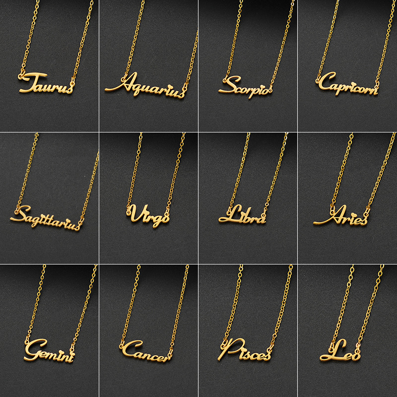Wholesale European and American Cross-Border Stainless Steel Twee Contions English Jewelry Aessories New Women's Simple Single Stacking Necklace