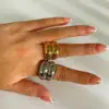 304 Stainless Steel Color Block Ion Plating (IP) Real Gold Plated Nordic Style Exaggerated Waterproof Non Tarnish Irregular Multicolor Rings