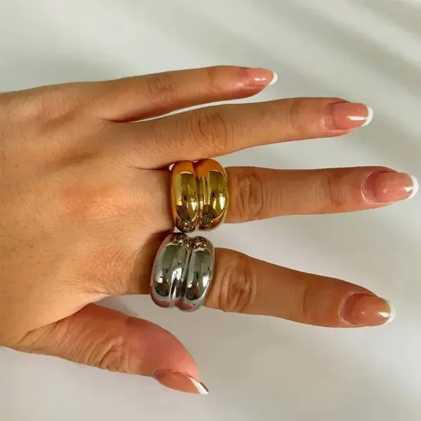 304 Stainless Steel Color Block Ion Plating (IP) Real Gold Plated Nordic Style Exaggerated Waterproof Non Tarnish Irregular Multicolor Rings