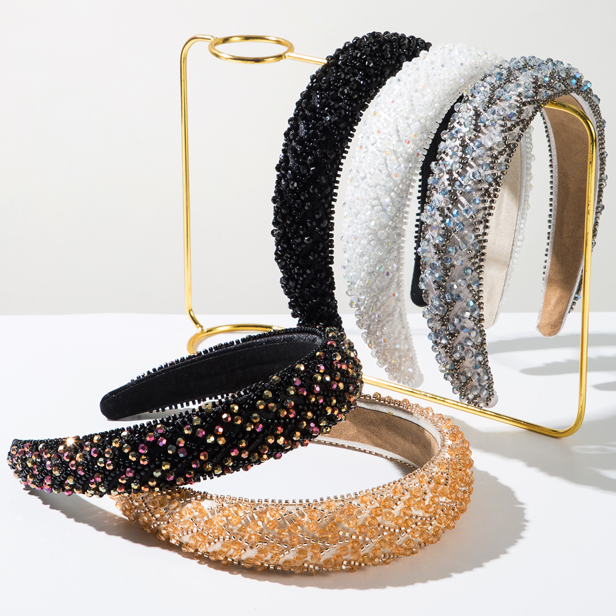 Wholesale Korean Style Luxury Handmade Beaded Hair Hoop Women's Fashionable Simple Crystal Rice Beads Decorative Headband All-match High Cranial Top H