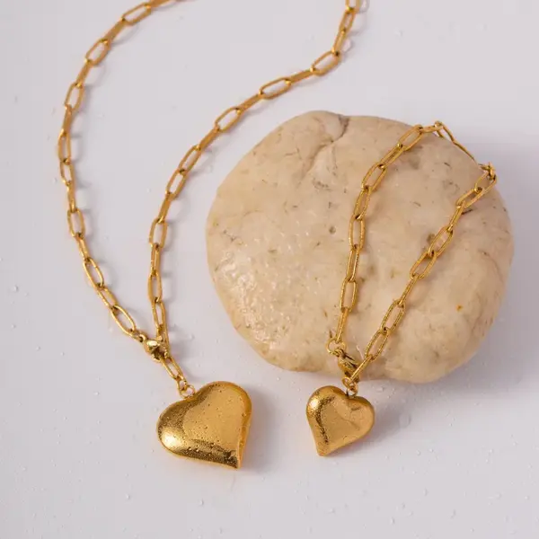 Wholesale PVD Coated Real Gold Plated Heart Shape 304 Stainless Steel Simple Style Waterproof Non Tarnish Jewelry Set