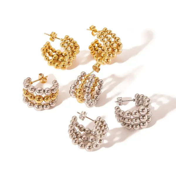Wholesale 1 Pair Basic Modern Style Classic Style C Shape Geometric Plating Mesh 304 Stainless Steel Ear Studs