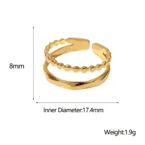 Wholesale PVD Coated Real Gold Plated Solid Color Stainless Steel Fashion Waterproof Non Tarnish Open Ring
