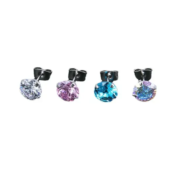 Wholesale Fashion Round Stainless Steel Inlay Zircon Earrings 1 Pair
