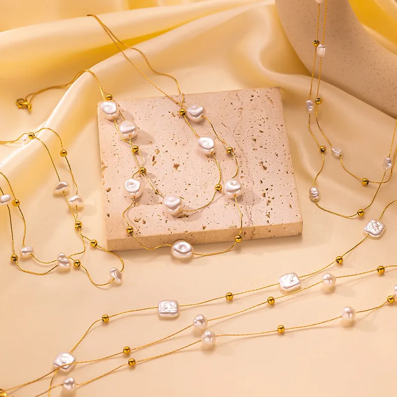 Wholesale PVD Coated Real Gold Plated 18K Gold Geometric 304 Stainless Steel Plastic Elegant Simple Style Waterproof Non Tarnish 304 Stainless Steel Necklace
