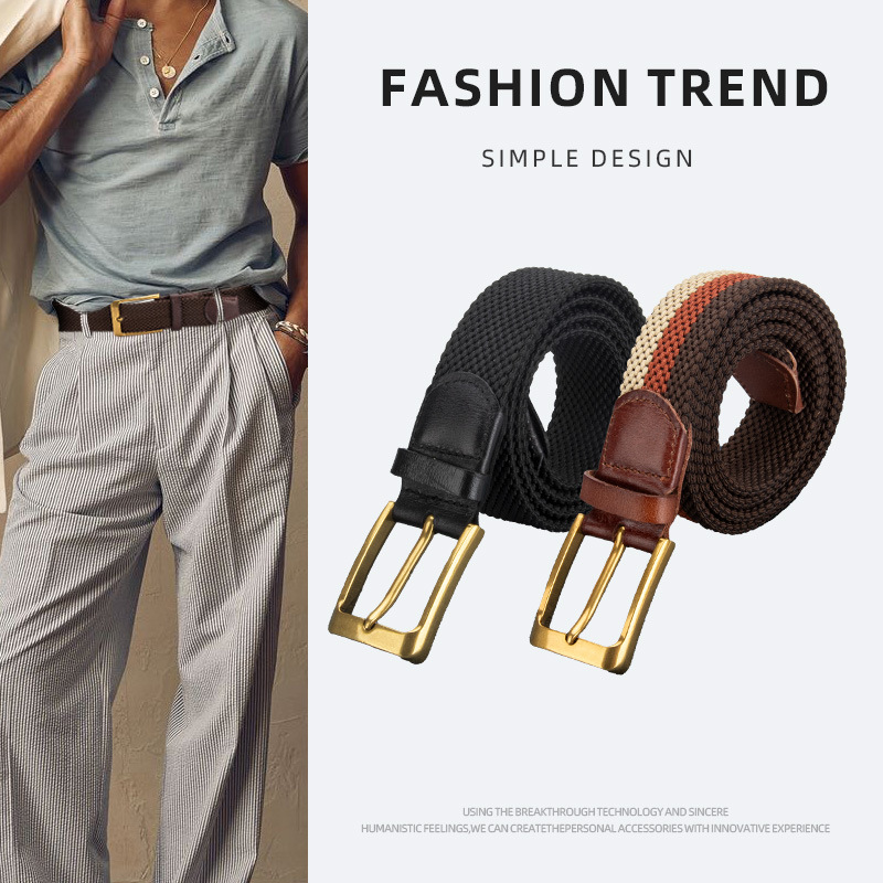 Wholesale Men's Cowhide Woven Belt Simple Fashion Business Needle Buckle Non-rous Artistic Retro Genuine Leather Belt Men's Cross-border