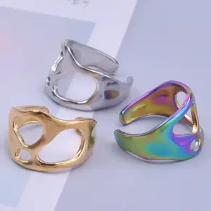 Wholesale PVD Coated Real Gold Plated 18K Gold Solid Color 304 Stainless Steel Simple Style Waterproof Non Tarnish Rings