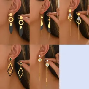 304 Stainless Steel Geometric PVD Coated Real Gold Plated Real Gold Plated Casual Modern Style Simple Style Waterproof Non Tarnish Ear Studs