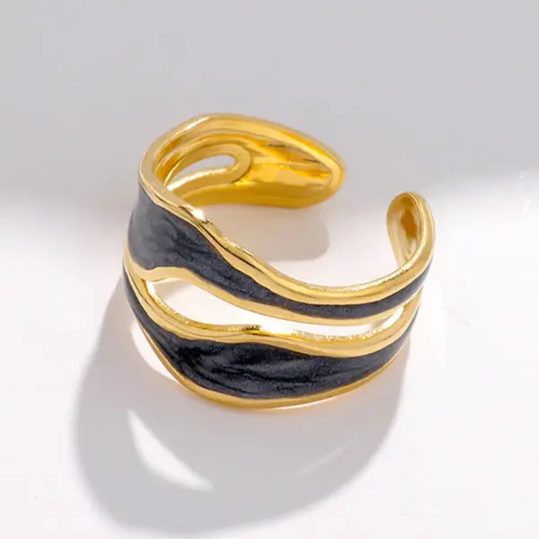 PVD Coated Real Gold Plated Geometric Stainless Steel Fashion Waterproof Non Tarnish Open Ring