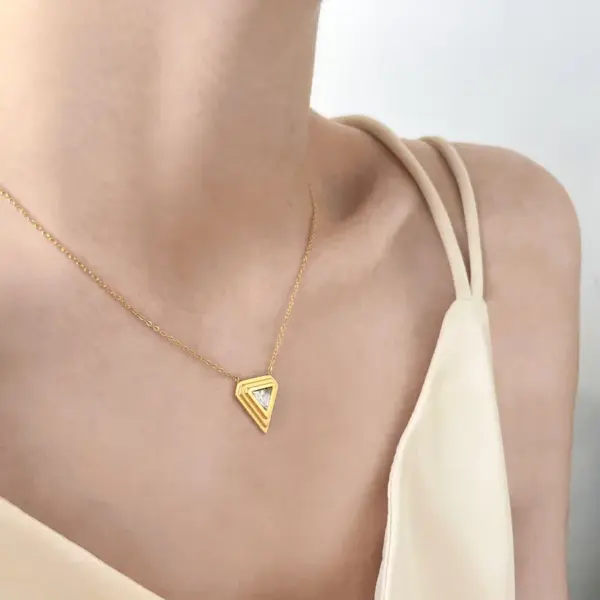 Wholesale Simple Style Triangle Square Titanium Steel Zircon Pendant Necklace In Bulk