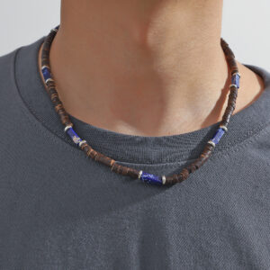 Wholesale fashion Men's hip hop bohemian style turquoise nut shell wooden beads ing necklace men's