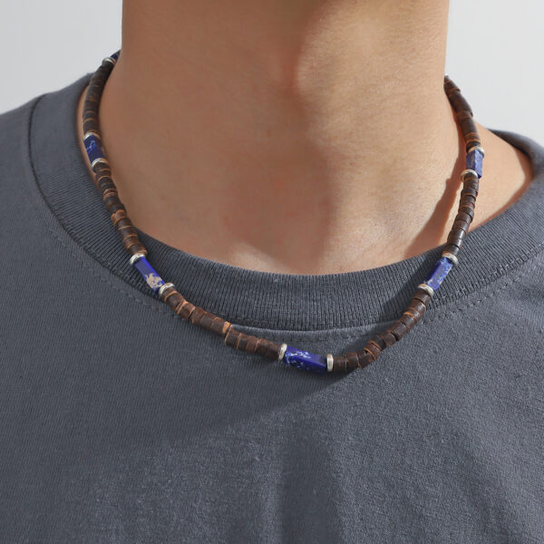 Wholesale fashion Men's hip hop bohemian style turquoise nut shell wooden beads ing necklace men's