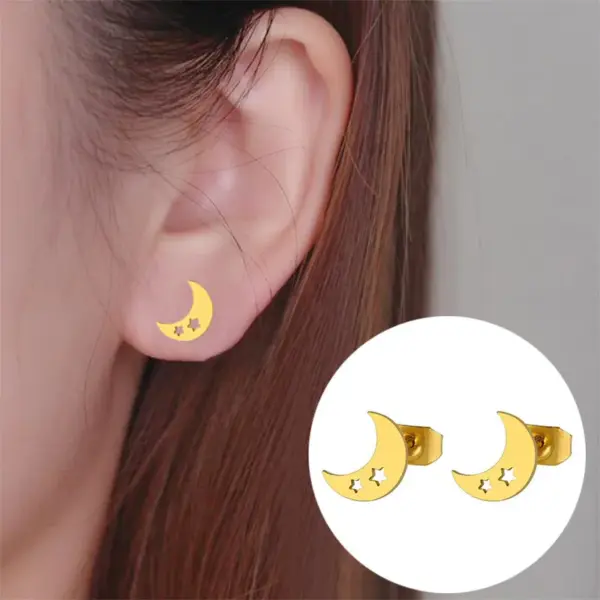 PVD Coated 18K Gold Real Gold Plated Moon 304 Stainless Steel Simple Style Waterproof Non Tarnish Ear Studs