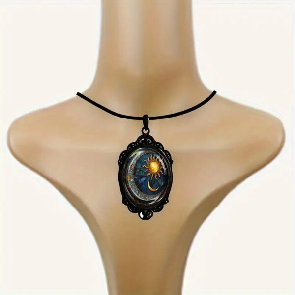 oly-f916380870a578800b5d8a049d45110f Wholesale Charming Oval Glass Pendant Necklace-Sun and Moon Jewels in a Charming Black Frame
