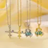 Wholesale Titanium Steel Copper Plating Heart Shape Flower Bow Knot Pendant Necklace