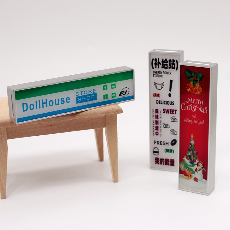 Wholesale Dollhouse Dollhouse LED bright sermarket signboard Christmas bakery shop rectment miniature scene photo props