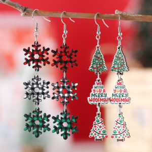 Wholesale Christmas Triple Wooden Double-Sided Earrings