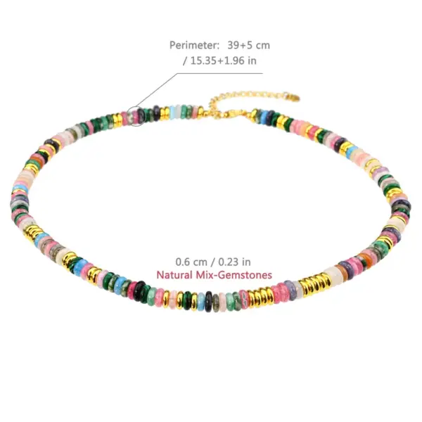 Vacation Bohemian Color Block 316 Stainless Steel Natural Stone Electroplated Beaded Chain Necklace In Bulk
