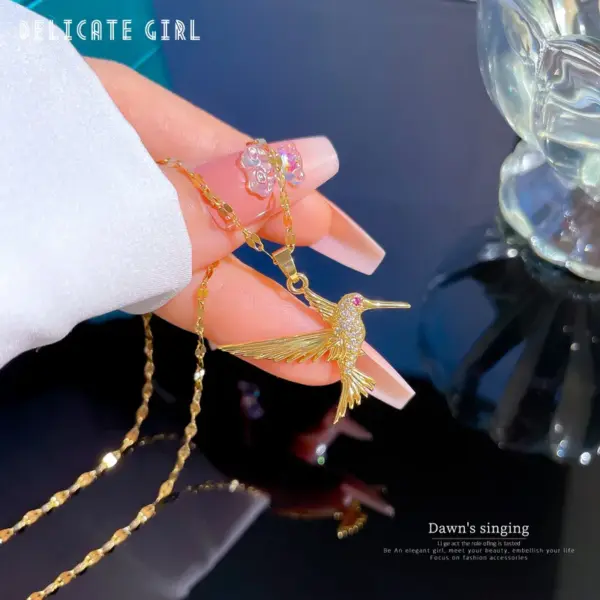 Fashion Titanium Steel Copper Plating Hollow Out Inlay Zircon Pendant Necklace