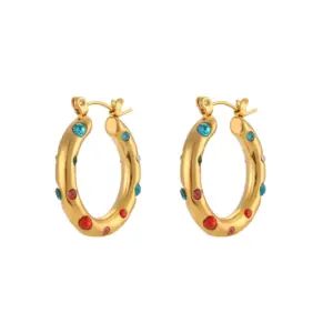 Golden Big Ear Ring-Color Zircon