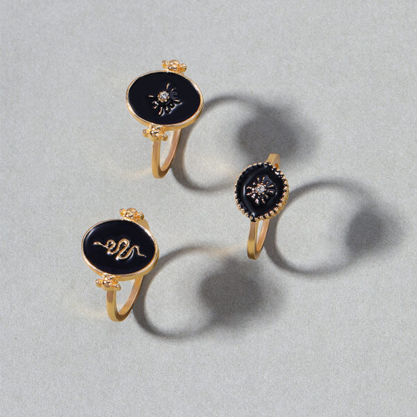 Wholesale French Retro Simple Jewelry Disc Diamond Starburst Sun Stacking Ring Set Snake-Shaped Electroplated Women's Ring