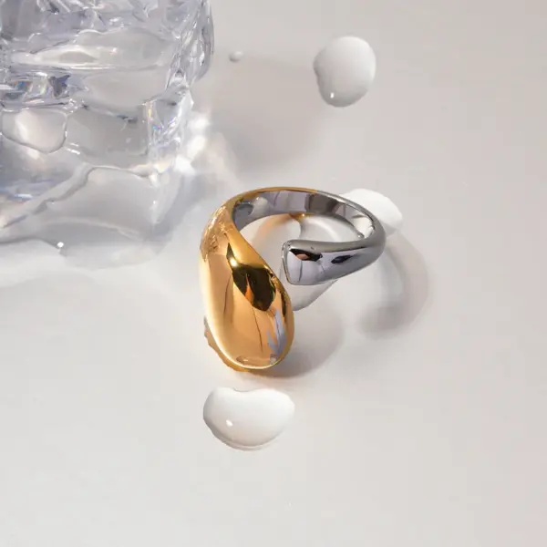 Wholesale 304 Stainless Steel Irregular Color Block PVD Coated 18K Gold Plated IG Style Plating Gold Open Rings