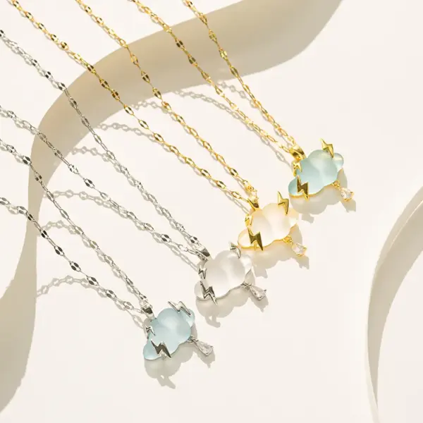 Wholesale PVD Coated Real Gold Plated Clouds Water Droplets Lightning Stainless Steel Casual Sweet Waterproof Non Tarnish Pendant Necklace