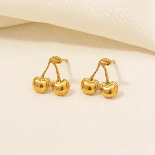 Wholesale Ion Plating (IP) Real Gold Plated 18K Gold Scallop Moon Cherry 304 Stainless Steel Basic Modern Style Classic Style Waterproof Non Tarnish Ear Studs