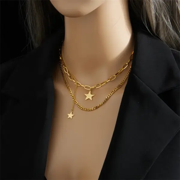 PVD Coated 18K Gold Plated Star Stainless Steel Vintage Style Waterproof Non Tarnish 304 Stainless Steel Necklace