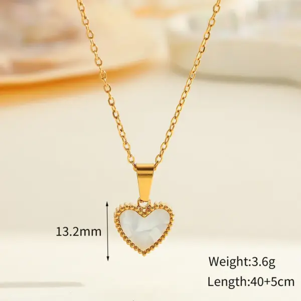 Wholesale Elegant Vintage Heart Shell Necklace Earring Jewelry Set Stainless Steel Gold Plated Cable Chain Classic Style For Women