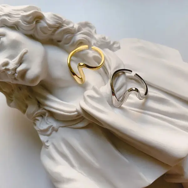 PVD Coated Real Gold Plated 18K Gold Waves 304 Stainless Steel Hip-Hop Modern Style Waterproof Non Tarnish Open Rings