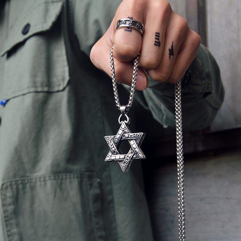 Wholesale pular Military Brand Retro Six-inted Star Necklace Stainless Steel Men's Trendy Women's Hip-Hop Street Fashion Jewelry Korean Style Fashion