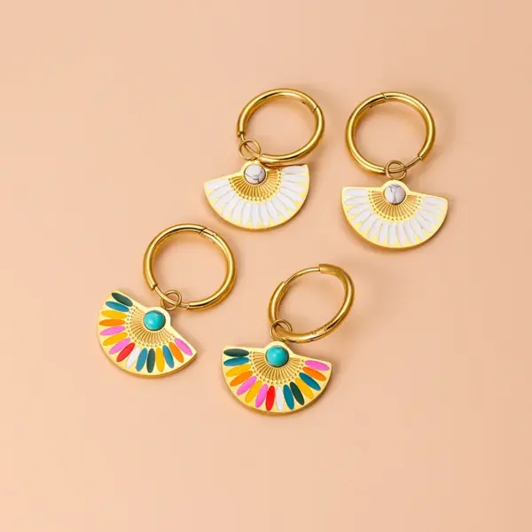 1 Pair Bohemian Sector Enamel 304 Stainless Steel Turquoise Stainless Steel Earrings