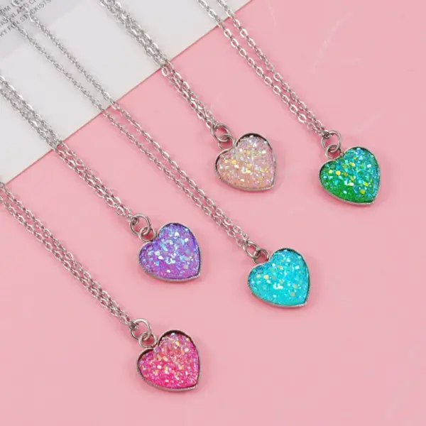 304 Stainless Steel Resin Heart Shape PVD Coated Resin Elegant Streetwear Shiny Waterproof Non Tarnish Plating Inlay Cuban Link Chain Curb Chain Pendant Necklace