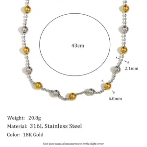 Ball Bead Chain Interval Golden Balls Necklace-Two-Tone