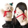 oly-f95197e513dc9a671d3ef59435329b6f Wholesale Cute Christmas Hat Bear Plush Mittens Women 2024 Autumn and Winter Thickened fleece-lined Warm Cycling Tide