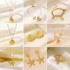 Wholesale 18K Gold Plated 304 Stainless Steel PVD Coated Pearl Starfish Shell Plating Inlay Paperclip Chain Cable Chain Rings Earrings Necklace
