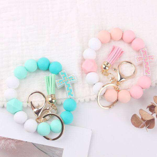Wholesale New Cartoon Cross Silicone Bracelet Keychain Creative DIY Handmade Beaded Bracelet Women Jewelry