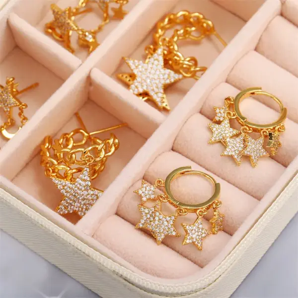 Wholesale Fashion Star Brass Gem Earrings