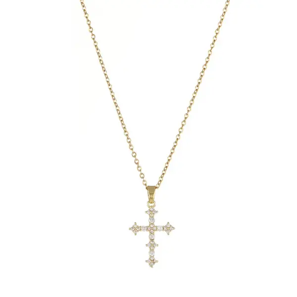 Wholesale Retro Cross Stainless Steel Inlay Rhinestones Pendant Necklace