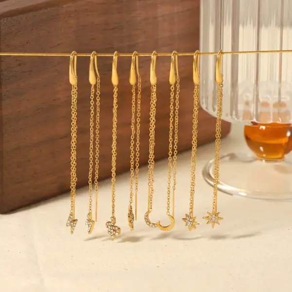 Wholesale PVD Coated Real Gold Plated 18K Gold Hexagram Moon 304 Stainless Steel Simple Style Classic Style Waterproof Non Tarnish Drop Earrings