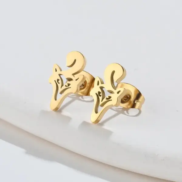 Wholesale PVD Coated 18K Gold Real Gold Plated Fox Lion 304 Stainless Steel Fashion Waterproof Non Tarnish Ear Studs