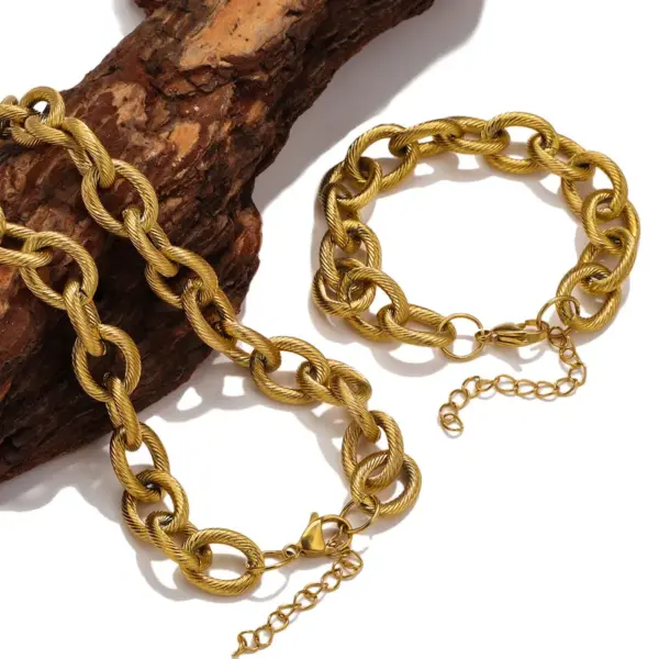 PVD Coated Real Gold Plated Geometric 304 Stainless Steel Punk Simple Style Waterproof Non Tarnish Bracelets Necklace