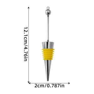 DIY Pendant with Bar, Beaded Rod, Yellow Leather Ring, Wine Stopper
