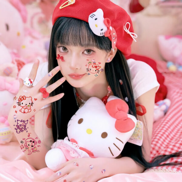 Wholesale Hand-Painted Holle Kitty Sanrio Colorful Tattoo Stickers Waterproof and Long-Lasting Cartoon Girl and Kidsren Hello Kitty