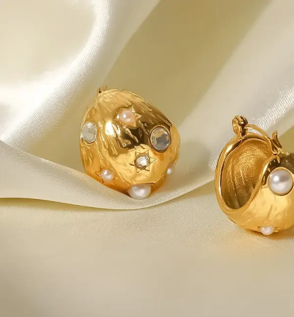 304 Stainless Steel Geometric PVD Coated Artificial Rhinestones Artificial Pearls 18K Gold Plated 18K Gold Fashion Waterproof Non Tarnish Plating Gold Earrings